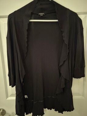 Express Black Ruffle-Front Lightweight Cardigan